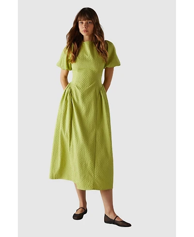 Warehouse Women's Seersucker Puff Sleeve Midi Dress