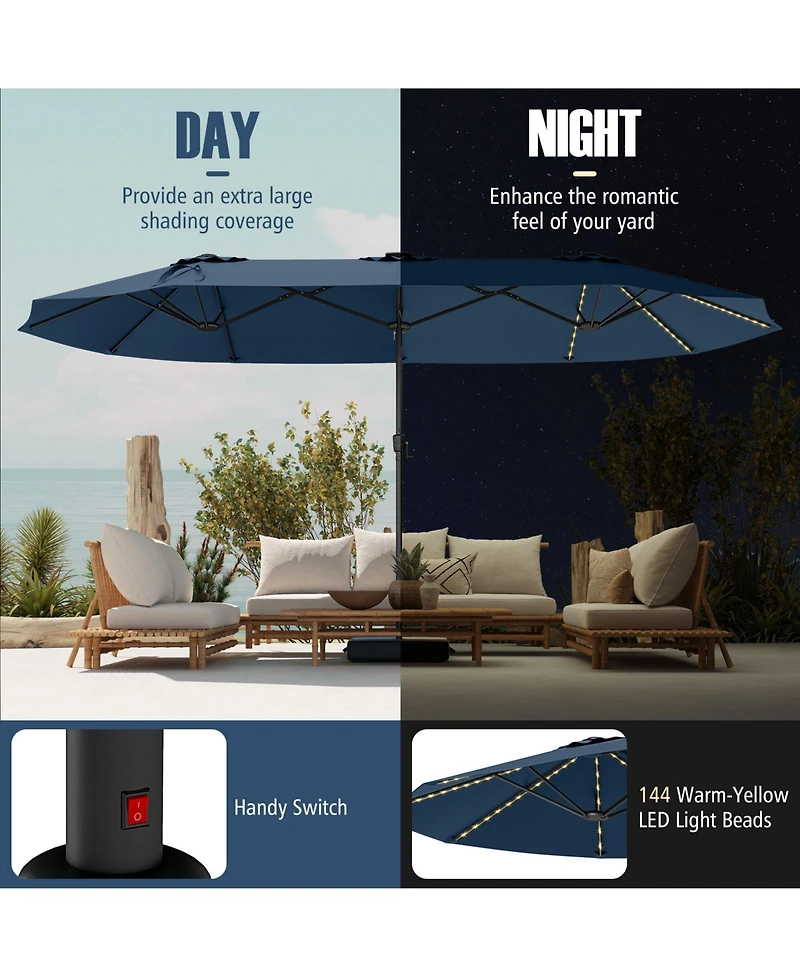 Sugift 15 5 Feet Extra Large Patio Umbrella with Led Solar Lights and Crank Handle