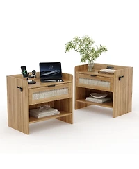 gaomon Home Set of 2 Engineered Wood Rattan Nightstands, Storage End Tables