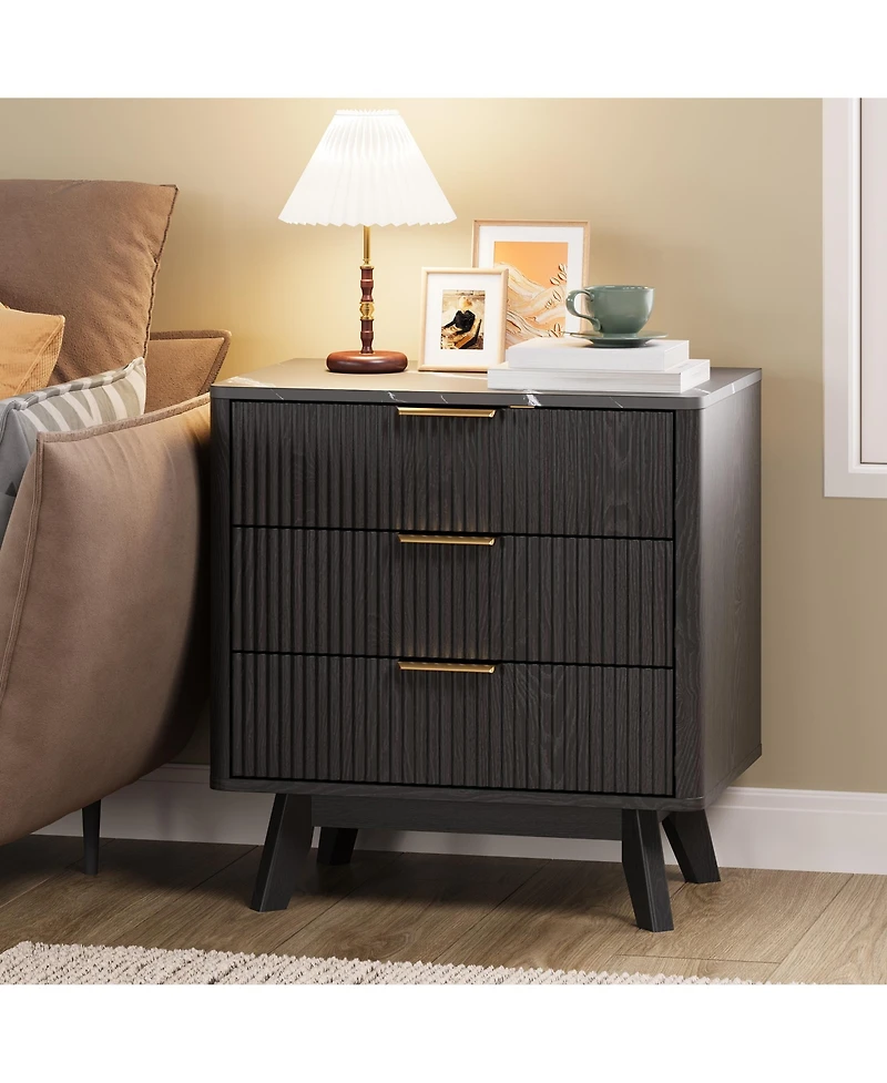 gaomon Home Set of 2, 3-Drawer Nightstand Wooden Storage Cabinet