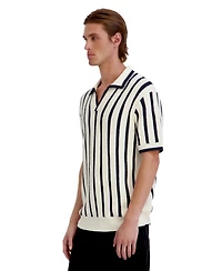 Karl Lagerfeld Paris Men's Open Weave Stripe Johnny Sweater Polo Shirt