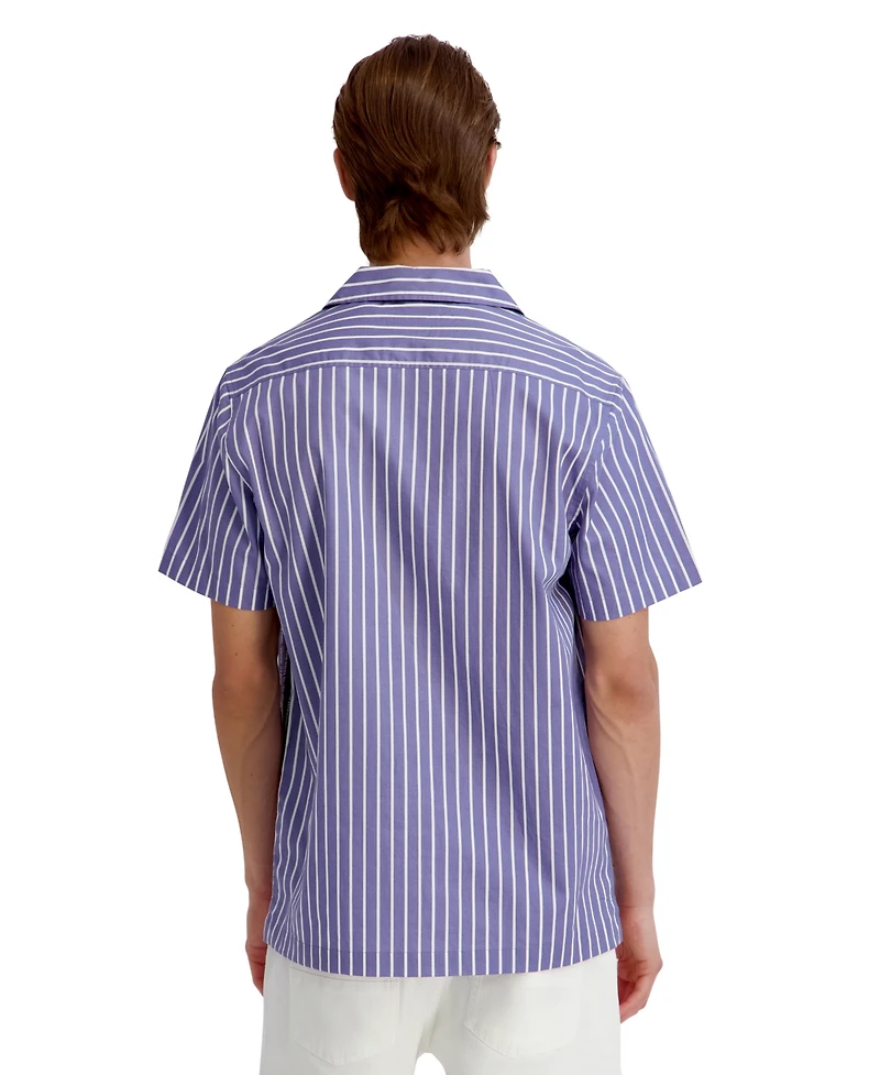 Karl Lagerfeld Paris Men's Printed Floral Stripe Camp Collar Shirt