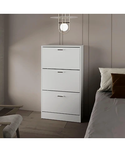 Fm Furniture Shoe Rack, 3 Flip-Down Compartments, Slim Vertical Design, Organizer