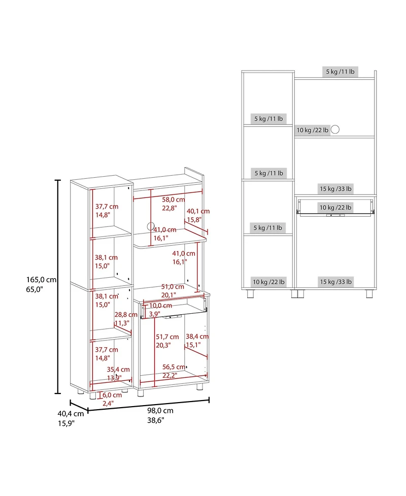 Fm Furniture Soul Kitchen Storage Cabinet with Microwave Shelf, Drawer, and Open Compartments