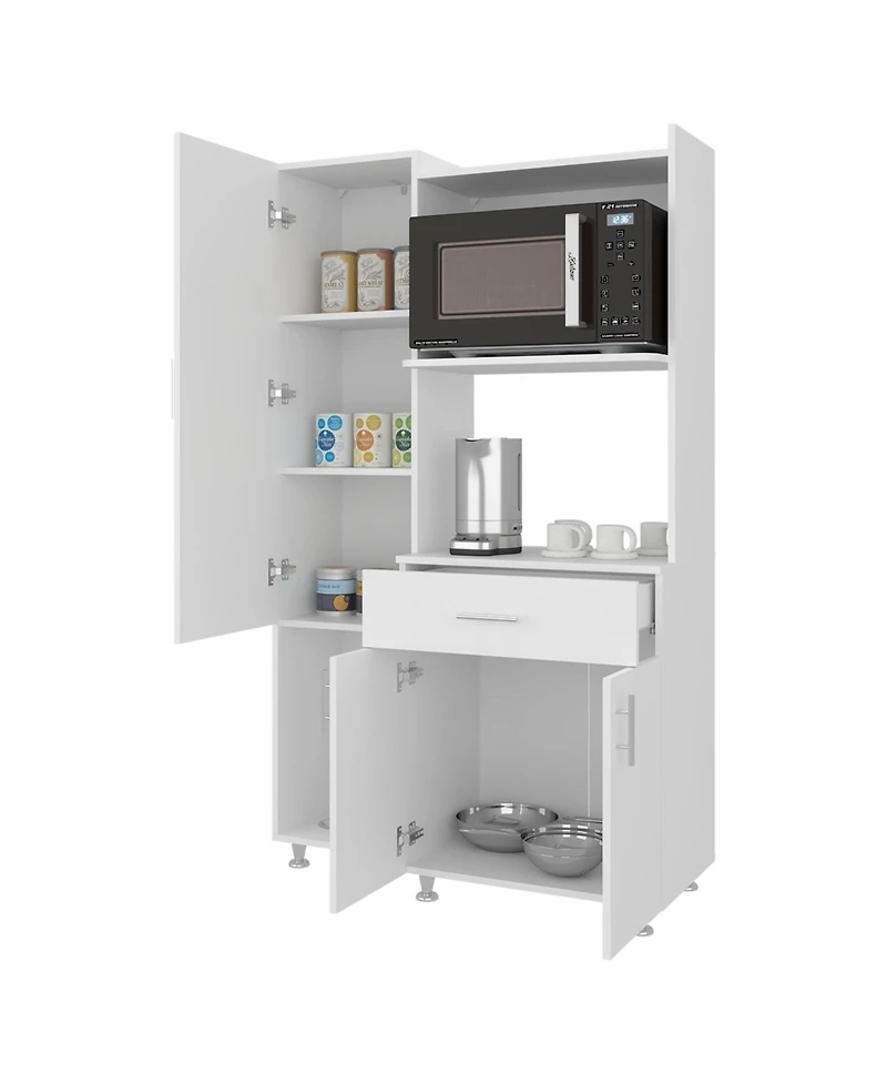 Fm Furniture Regrets Kitchen Storage Cabinet with Microwave Shelf, Drawer, and Open Compartments
