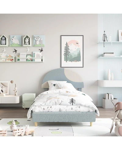 Homfan Modern Boucle Upholstered Kids Bed Frame - Arch Headboard, Wooden Slats, No Box Early Season Needed, Easy Assembly