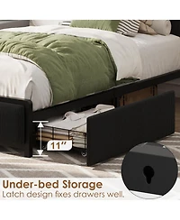 Homfan Upholstered Bed Frame with Storage Headboard, 2 Drawers and Charging Station