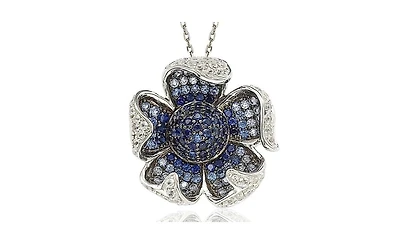 Suzy Levian New York Sterling Silver Pave Sapphire Flower Pendant