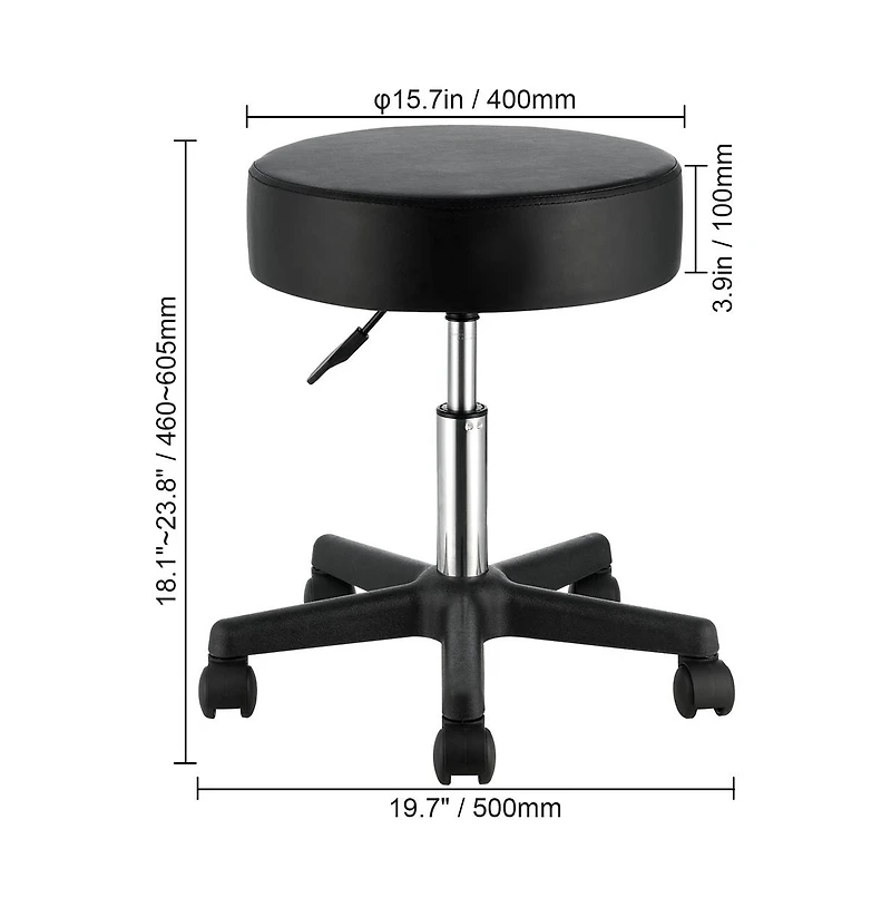 Sugift Adjustable Height Rolling Stool with 400 lbs Capacity, 15.7 in Pu Leather Cushion, 5 Swivel Casters