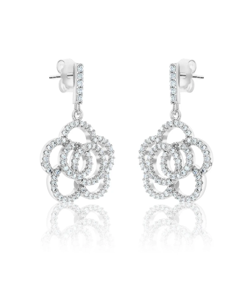 Suzy Levian New York Sterling Silver Cubic Zirconia Pave Open Flower Drop Earrings