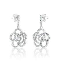 Suzy Levian New York Sterling Silver Cubic Zirconia Pave Open Flower Drop Earrings