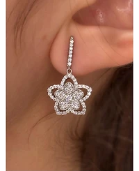 Suzy Levian New York Sterling Silver Pave Cubic Zirconia Flower Halo Drop Dangle Earrings