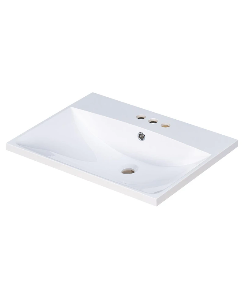 Sillysis Rectangular Ceramic Vanity Top with Sink, 3 Faucet Holes, Easy Maintenance