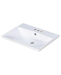 Sillysis Rectangular Ceramic Vanity Top with Sink, 3 Faucet Holes, Easy Maintenance