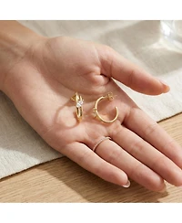 Sterling Silver 14K Gold Plated with Clear Cubic Zirconia Double Curve C-Hoop Earrings