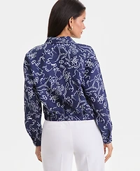 I.n.c. International Concepts Women's Printed Ramie Button-Front Tie-Hem Shirt, Macy's Exclusive