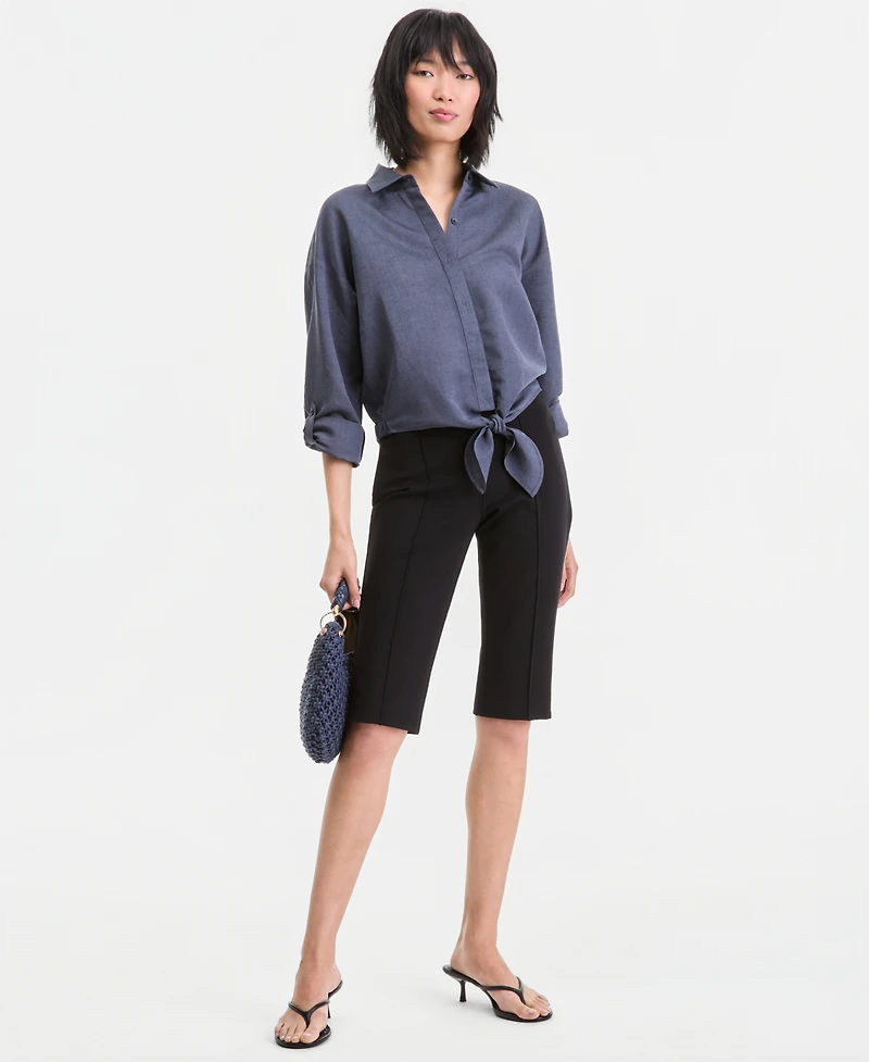 I.n.c. International Concepts Women's Linen-Blend Button-Front Tie-Hem Shirt, Macy's Exclusive