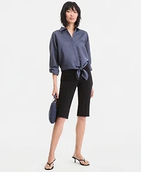 I.n.c. International Concepts Women's Linen-Blend Button-Front Tie-Hem Shirt, Macy's Exclusive
