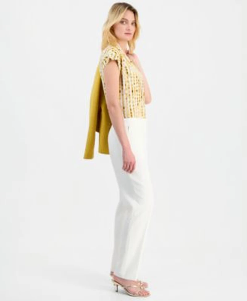 Kasper Womens Notch Collar One Button Blazer V Neck Pull On Blouse Mid Rise Straight Leg Pants