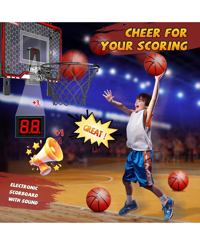 HopeRock Indoor Basketball Hoop for Kids, Over The Door Mini Basketball Hoops, with Led Light, Scoreboard, Birthday Toys Gifts