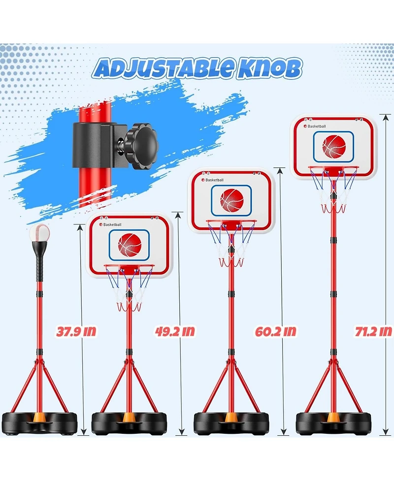 HopeRock 2 in 1 Kids Basketball Hoop and T Ball Set, Adjustable Basket Ball Stand,Hanging Tee Baseball