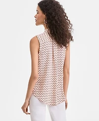 I.n.c. International Concepts Women's Sleeveless Printed Faux-Wrap Blouse