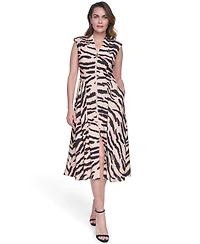 Vince Camuto Women's Printed Zip Front Smock Waist Midi Dress