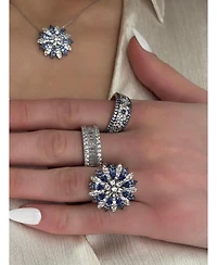 Suzy Levian Sterling Silver Sapphire & Created White Petite Flower Pendant