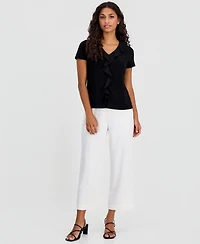 Anne Klein Essentials Petite Ruffle-Trim V-Neck Top
