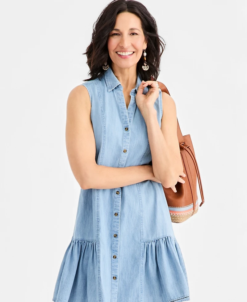 Style & Co Women's Cotton Chambray Sleeveless Dress, Macy's Exclusive