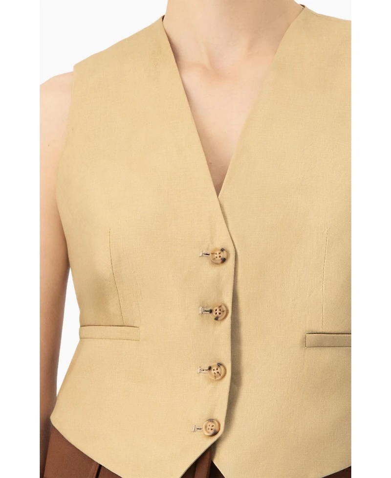 Ivonne Women's Linen Vest with Faux Pockets