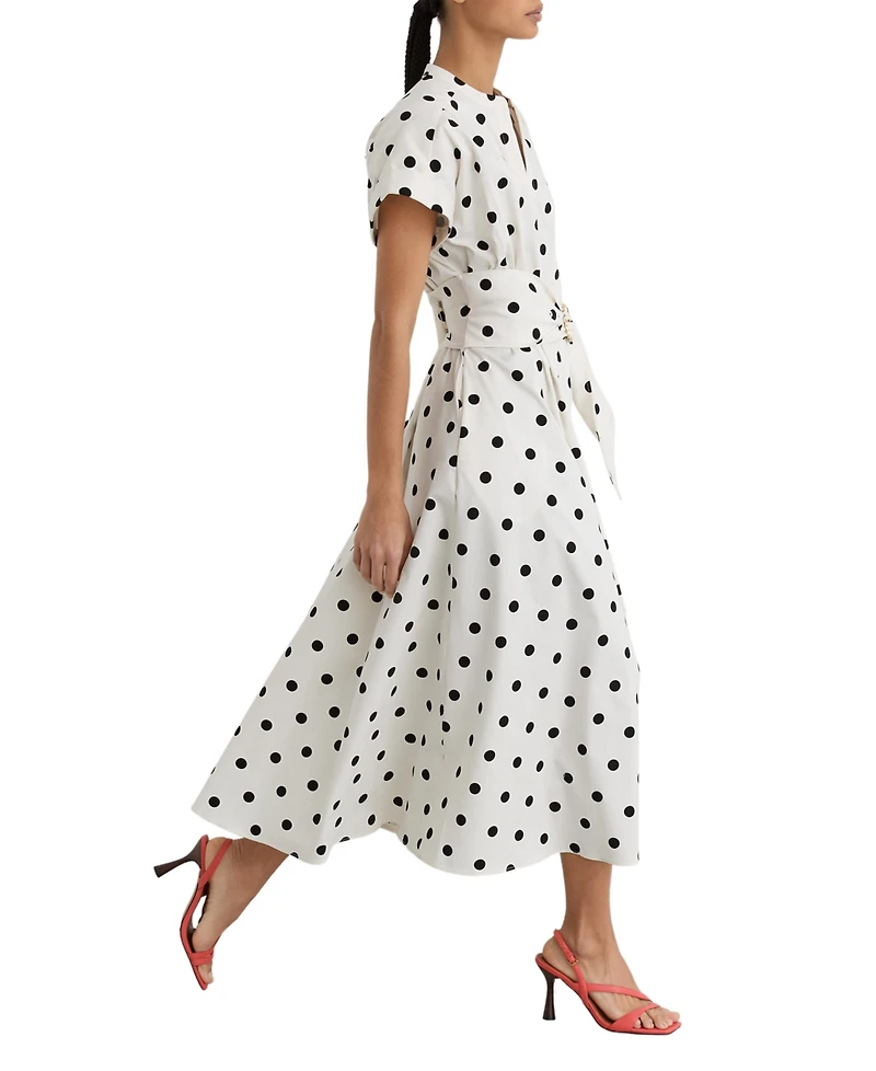 Reiss Women's Sawyer Cotton Polka-Dot Belted Midi Dress with Stretch