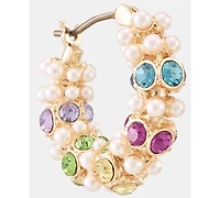 Karl Lagerfeld Paris Small Multicolor Crystal & Imitation Pearl Hoop Earrings, 0.65"