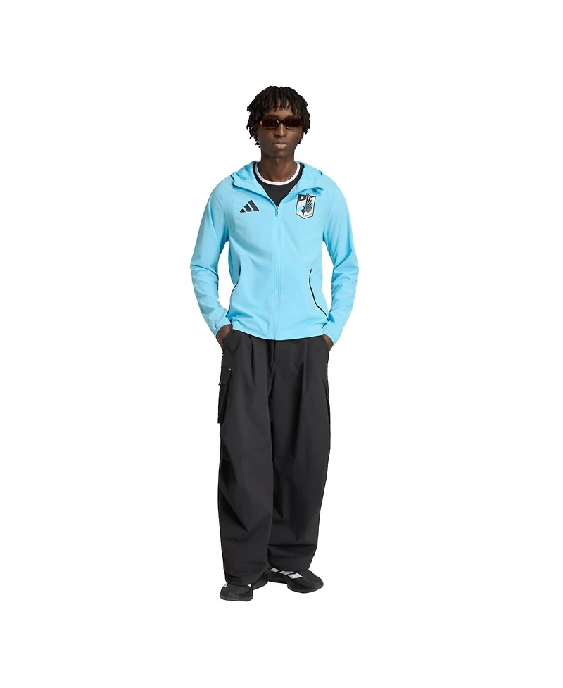 Adidas Men's Light Blue Minnesota United Fc Tiro Travel Full-Zip Hooded Windbreaker Jacket