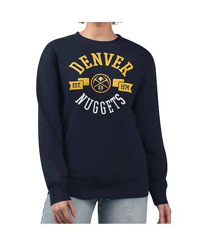 G-iii 4Her by Carl Banks Women's Navy Denver Nuggets Large Team Logo Graphic Fleece Pullover Sweatshirt