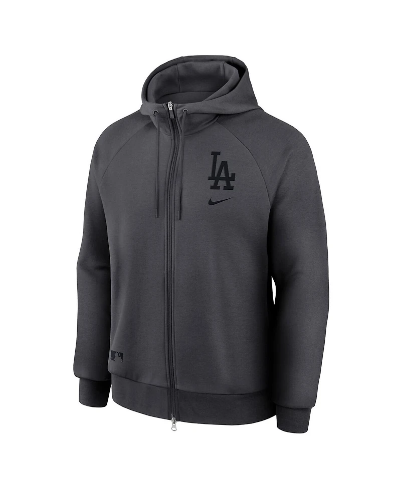 Nike Men's Anthracite Los Angeles Dodgers Authentic Collection Player Raglan Dri-fit Full-Zip Hoodie