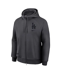 Nike Men's Anthracite Los Angeles Dodgers Authentic Collection Player Raglan Dri-fit Full-Zip Hoodie