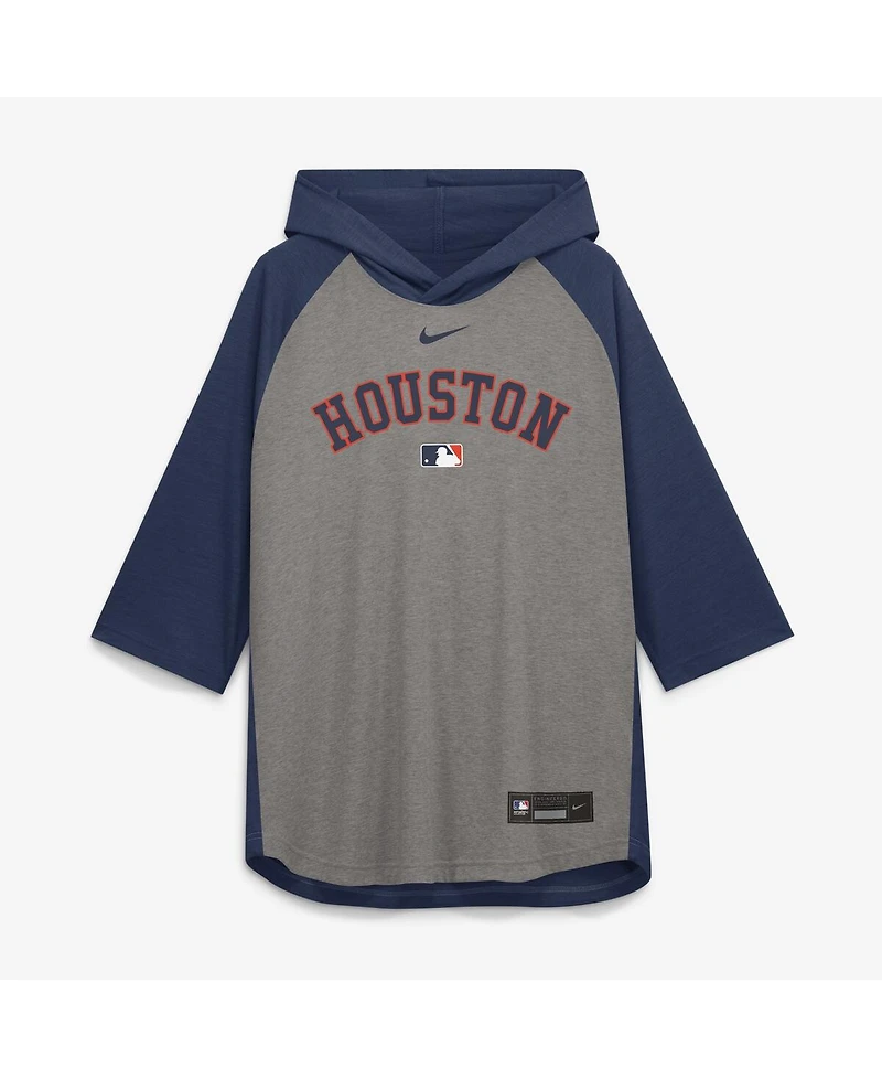 Nike Men's Gray Houston Astros Authentic Collection Flux Dri-fit Raglan 3/4-Sleeve Hooded T-Shirt