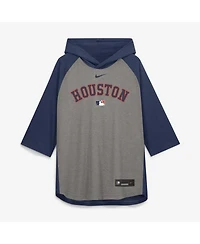 Nike Men's Gray Houston Astros Authentic Collection Flux Dri-fit Raglan 3/4-Sleeve Hooded T-Shirt