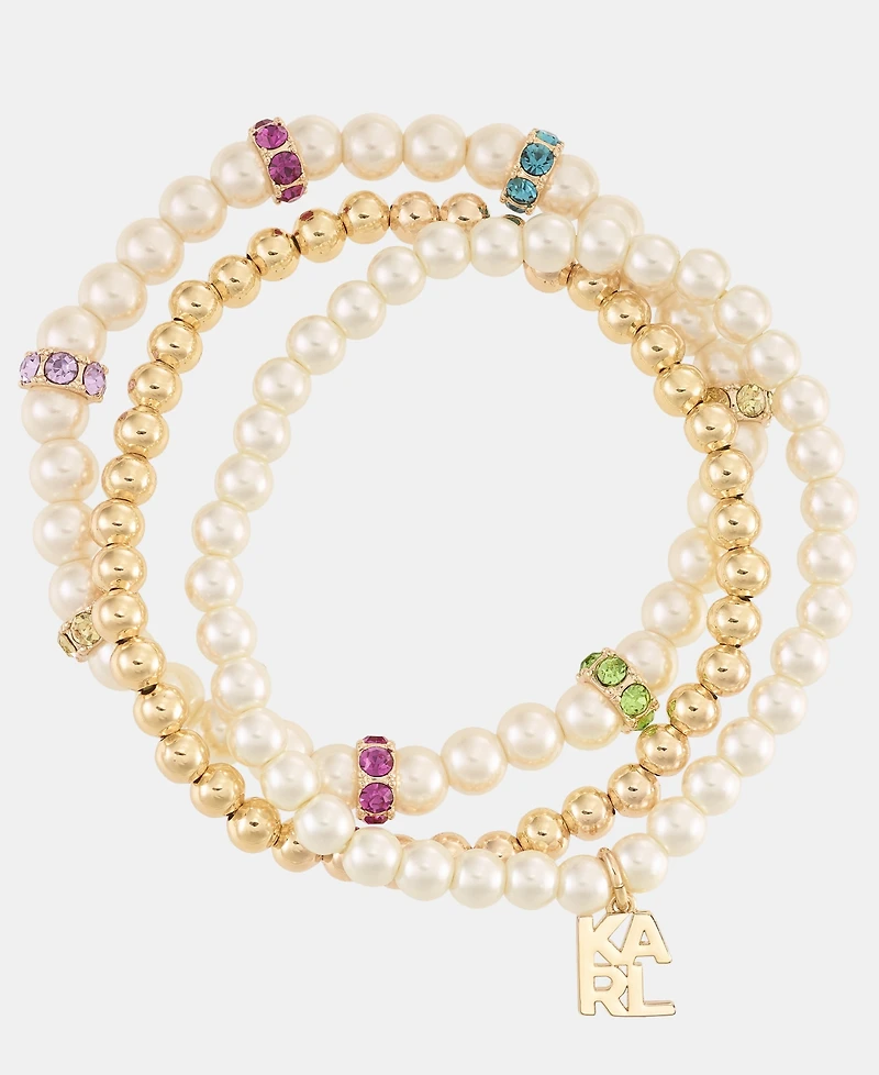 Karl Lagerfeld Paris 3-Pc. Set Crystal & Imitation Pearl Beaded Stretch Bracelets