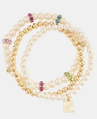 Karl Lagerfeld Paris 3-Pc. Set Crystal & Imitation Pearl Beaded Stretch Bracelets