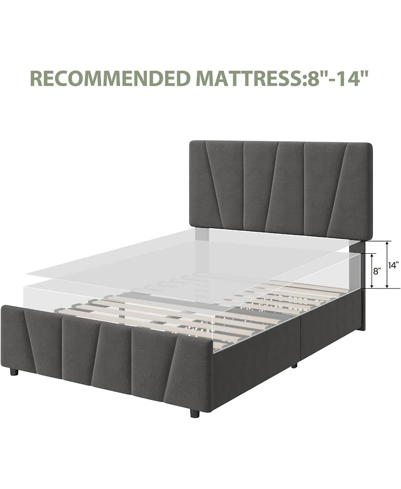 gaomon Set of 2 Twin Upholstered Bed Frames with Adjustable Headboard and 2 Drawers, Linen Platform