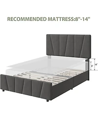 gaomon Set of 2 Twin Upholstered Bed Frames with Adjustable Headboard and 2 Drawers, Linen Platform