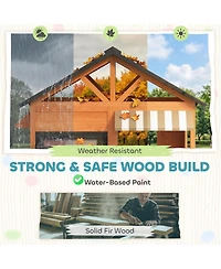 Qaba Outdoor Playhouse, Wooden Kids Playhouse with Play Kitchen and Bench