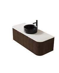 Sillysis Wall Mounted Bathroom Vanity, Ceramic Vessel Sink, Carrara Sintered Stone Top, Soft Close Drawer, Pre-assembled