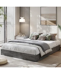 Homfan Wood Platform Bed Frame in Washed, Floor Style, No Headboard, No Box Spring Needed