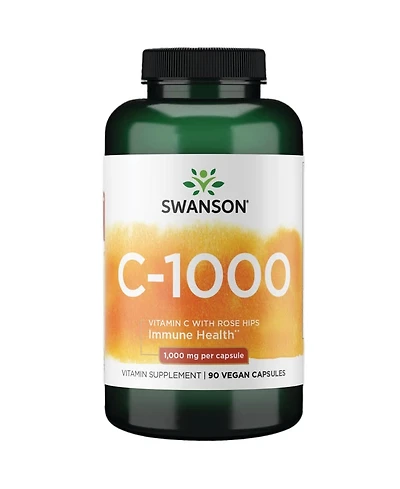 Swanson Vitamin C with Rose Hips 1000 mg Skin, Heart and Immune Support, Natural Formula, 90 Capsules