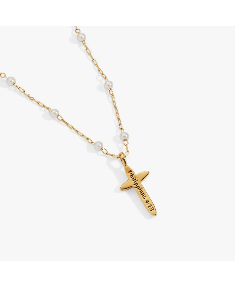 Alex and Ani Cross 4:13 Pearl Rosary Chain Pendant Necklace