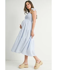 Hello Miz Maternity Striped Smocked Empire Waist Sundress with Tie Straps