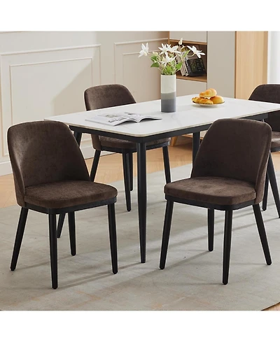 gaomon Set of 2 Linen Upholstered Dining Chairs with Curved and Solid Wood Legs